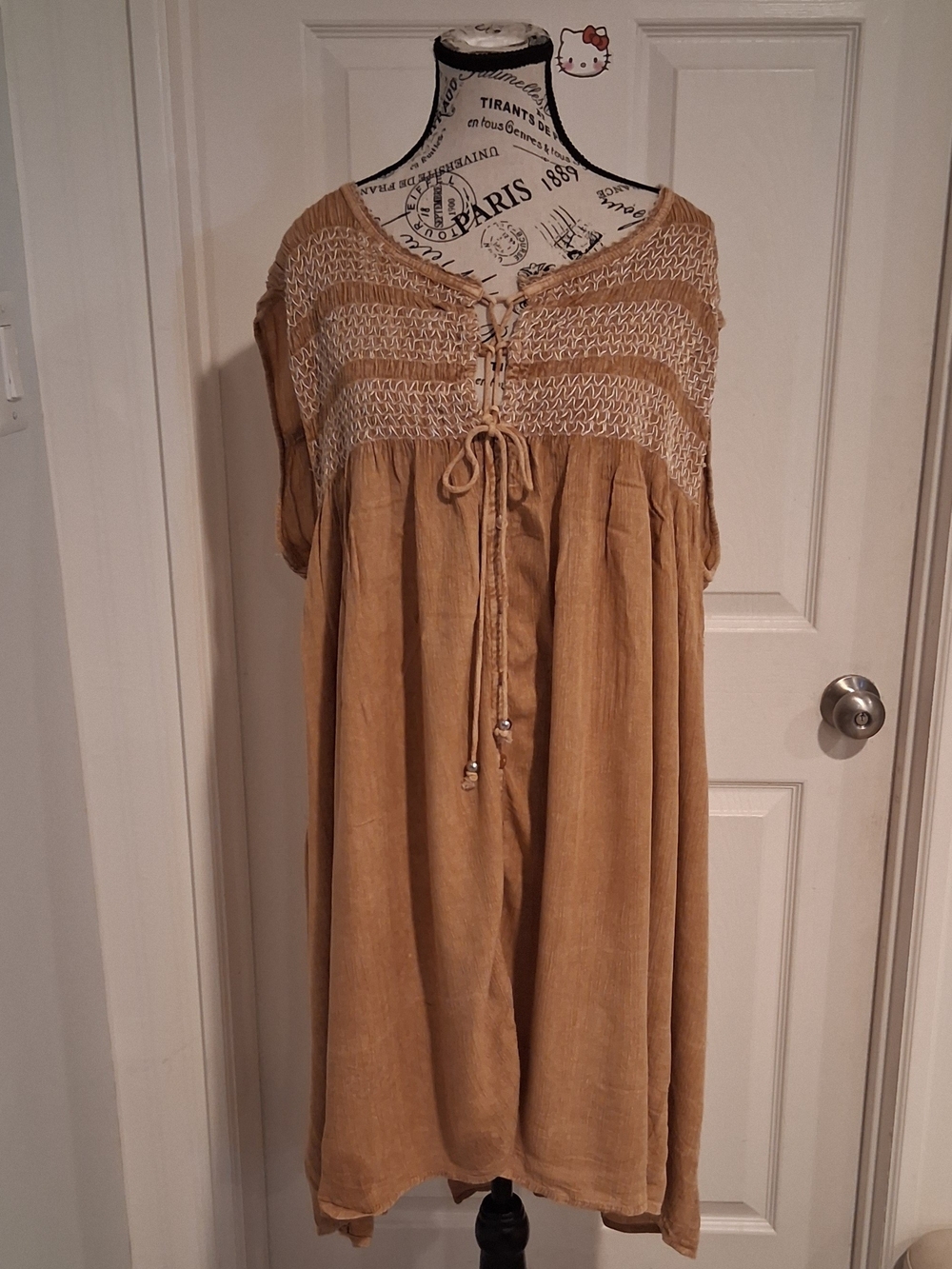 Anandas Womens Tan And Brown Embroidered Rayon Mini Dress Cover Up XL